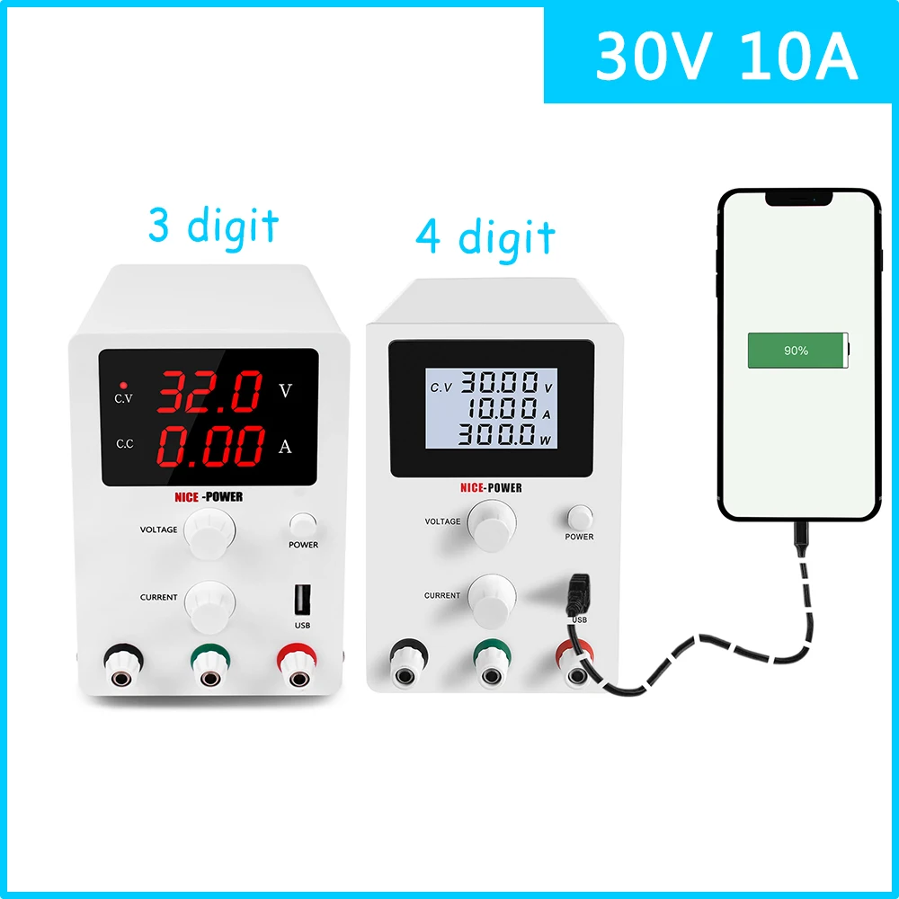 

Lab Switching Power Supply DC Adjustable Laboratory 30V 10A Bench Source Digital Voltage Stabilizer LCD screen 0.001A 30V