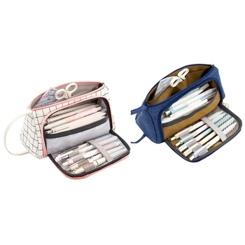 

2 Pcs Big Capacity Pencil Pen Case Student Office College Middle School High School Large Storage , Blue & Photo Color