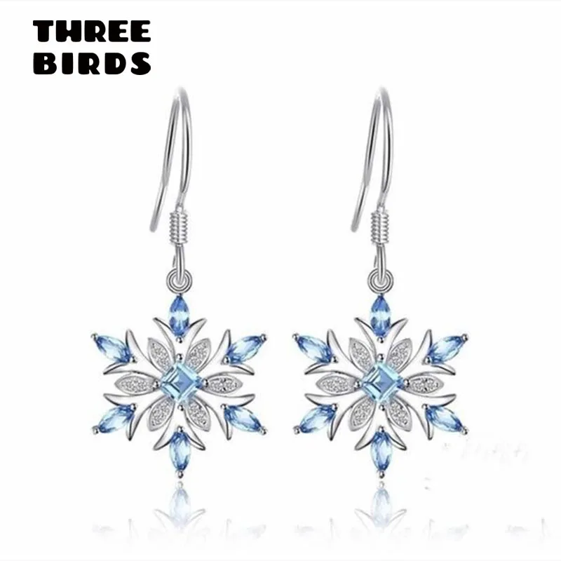 Trendy cubic Zirconia silver color Snowflake Christmas Earrings luxury Fashion Blue Cz Crystal Earrings For Women Jewelry