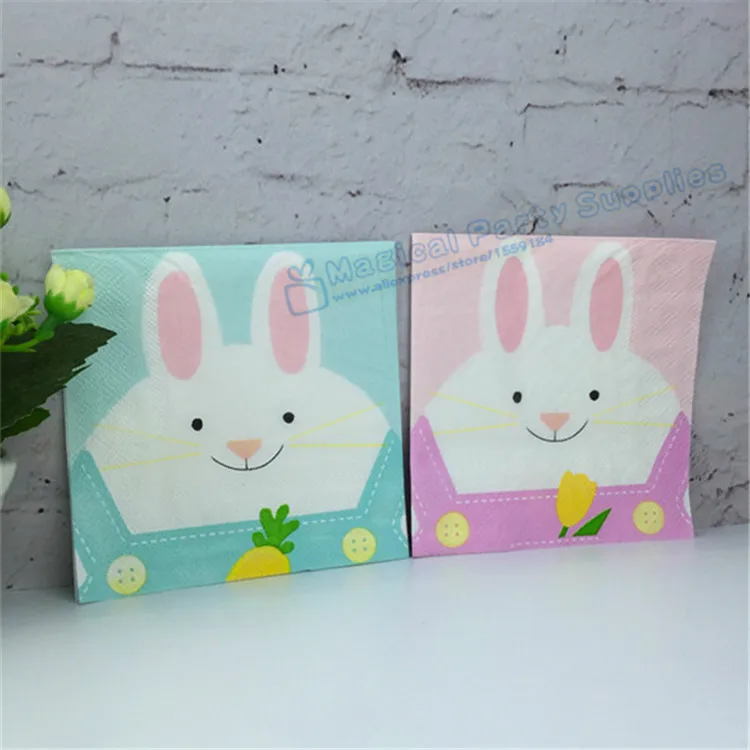 Free Shipping 200pcs Lovely Rabbit 25cm 3-layerl Napkins Pink First Birthday Baby Shower Bridal | Дом и сад