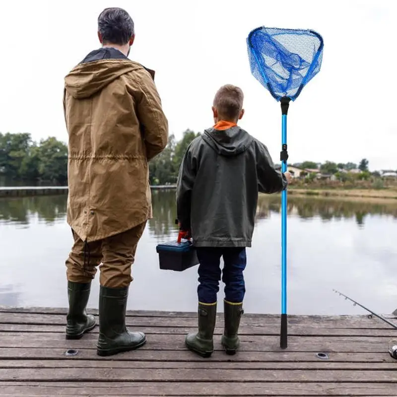 Shrinkable 2 Knots Fishpole Triangle Net Portable Folding Fish Landing Net