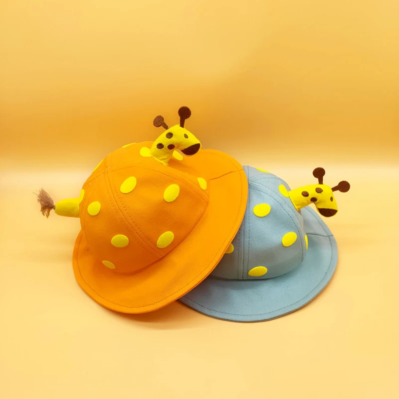 

Children Sun Hat Lovely Giraffe Doll Decorate Hat for Boys Girls Spring Autumn Dot Solid Breathable Kids Toddler Fisherman Hat