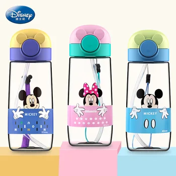 

Disney Minnie Mickey Mouse Children Cup with Straw Drop Plastic Cup Student Boy Girl Sports Bottle kids Baby Learning Drink Cup
