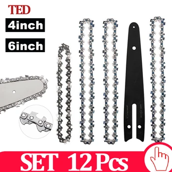 4/6 INCH Sharp Chains And Guides Set With12 Pcs For Mini Pruning Saw Electric Saw High Quality And Durable ChainSaw Accessories 1