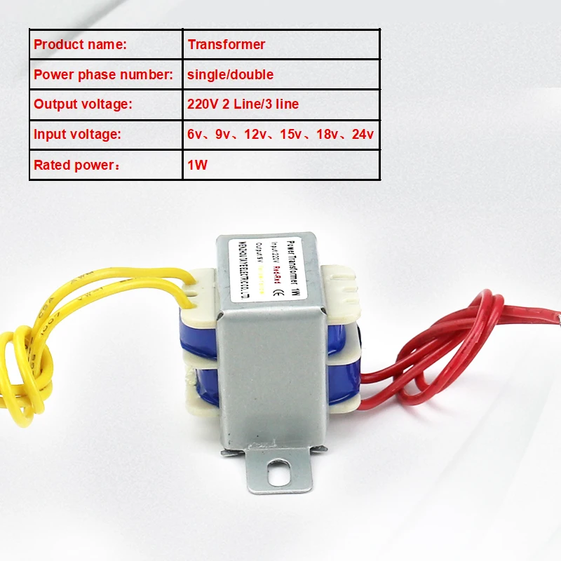 Power Transformer 1W AC6V 12V 9V 15V 24V EI copper core Input 220V 50~60Hz Single/dual volt