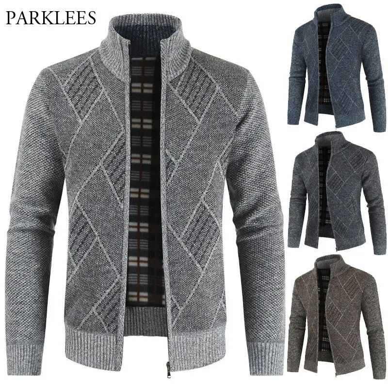 Winter Knitted Cardigan Sweater Men 2020 Plus Velvet Warm Mens Sweaters Coats Casual Slim Fit Thick Pull Homme Zipper Sweter 3XL Winter Knitted Cardigan Sweater Men 2020 Plus Velvet Warm Mens Sweaters Coats Casual Slim Fit Thick Pull Homme Zipper Sweter 3XL