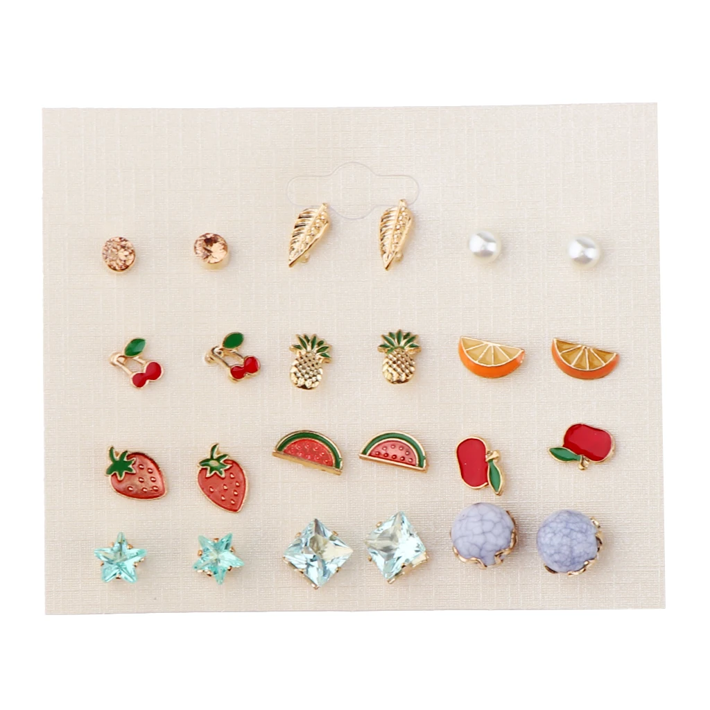 12 Pairs Women Girl Cute Fruit Earrings Pineapple Cherry Stud Earrings Set