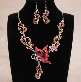 Jewelry Set Bride Rhinestone Jewelry Set Silver Plated Butterfly Choker Necklace Earrings Set Jewelry For Women Girls