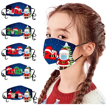 

5pcs Christmas Children's Face Mask With 10pc Filter Cartoon Print Masque En Tissu Lavable Reutilizable Earloop Breathable Mask