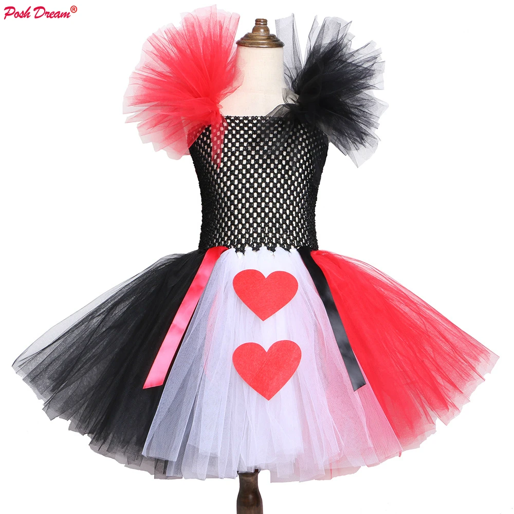 

POSH DREAM Red and Black Heart Queen Cosplay Costume for Kids Girls Knee Length Children Halloween Vintage Party Tutu Dresses