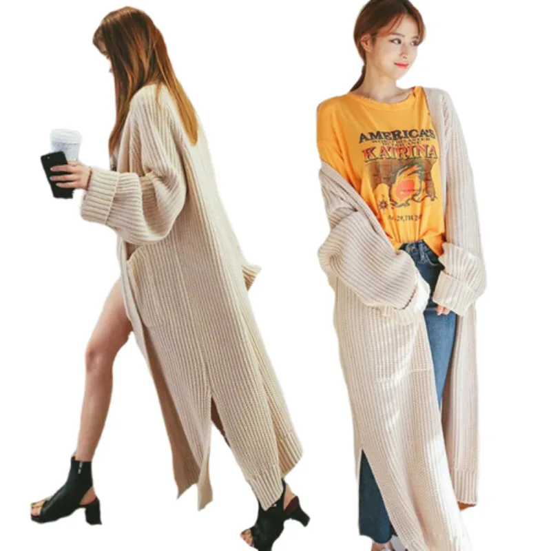 Негабаритное длинное Свободное пальто выше колен Кардиган женский Befree Manteau Femme Hiver джемпер Sueter ropa mujer осенний вязаный свитер