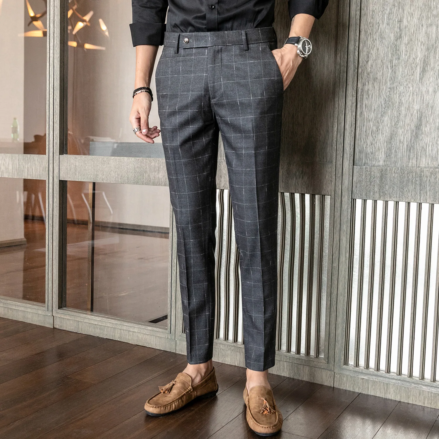 

Autumn And Winter New Arrival Paragraph Four Seasons Korean-style British-Style Suit Pants Slim Fit Plaid Casual Pants Men's Tro