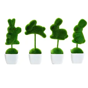 

Mini Artificial Plants Set Animals Rabbits Shaped Green Small Potted Plants Simulation Flower Pots Home Table Window Decoration