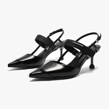 

6 CM PUMPS Spring 2020 new Fine point with sandals pointy high-heeled shoes black cat baotou cool single shoes for women shoes