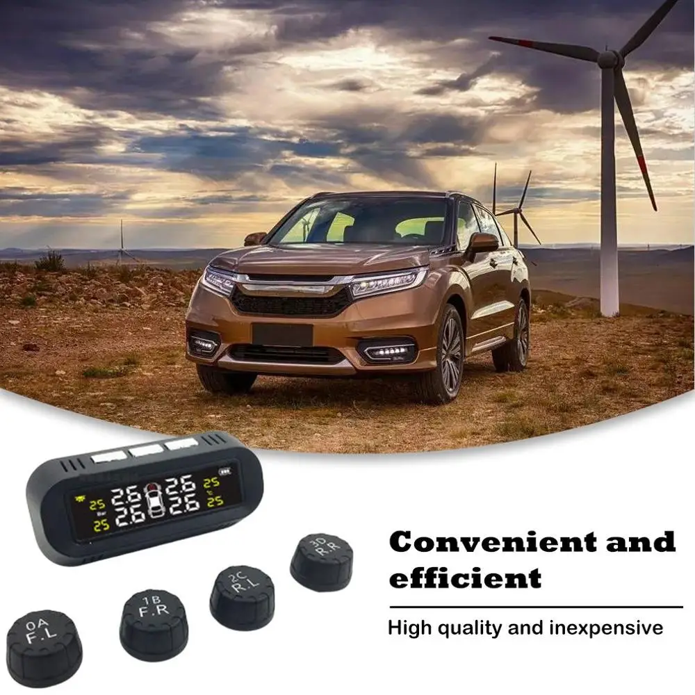 

Wireless Solar Tire Pressure Monitoring System External Windshield External Pressure Detection Instrument