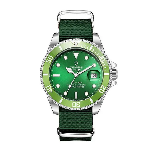 Green Новинка, модные брендовые мужские часы Tevise, автоматические механические часы с холщовым ремешком, мужские часы с датой, подарки, Relogio Masculino, Прямая поставка - Цвет: Green