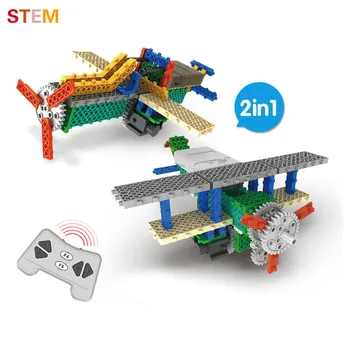 

STEM Toy Educational Science Technology Electric Aircraft Building Blocks 2In1 Remote Control Jet Biplane DIY Kit Toys for Kids