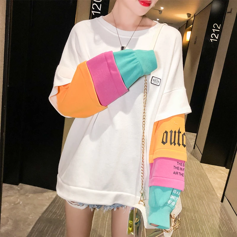  Milinsus Sweatshirts for Women Autumn Winter 2019 Letter Print Patchwork Oversize Hoodies Korean Fa