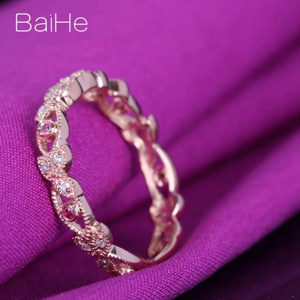 BAIHE Solid 14K розовое золото(AU585) 0.2CT Certified H/SI круглые натуральные бриллианты и рубины обручальное кольцо модные ювелирные украшения Подарочное кольцо
