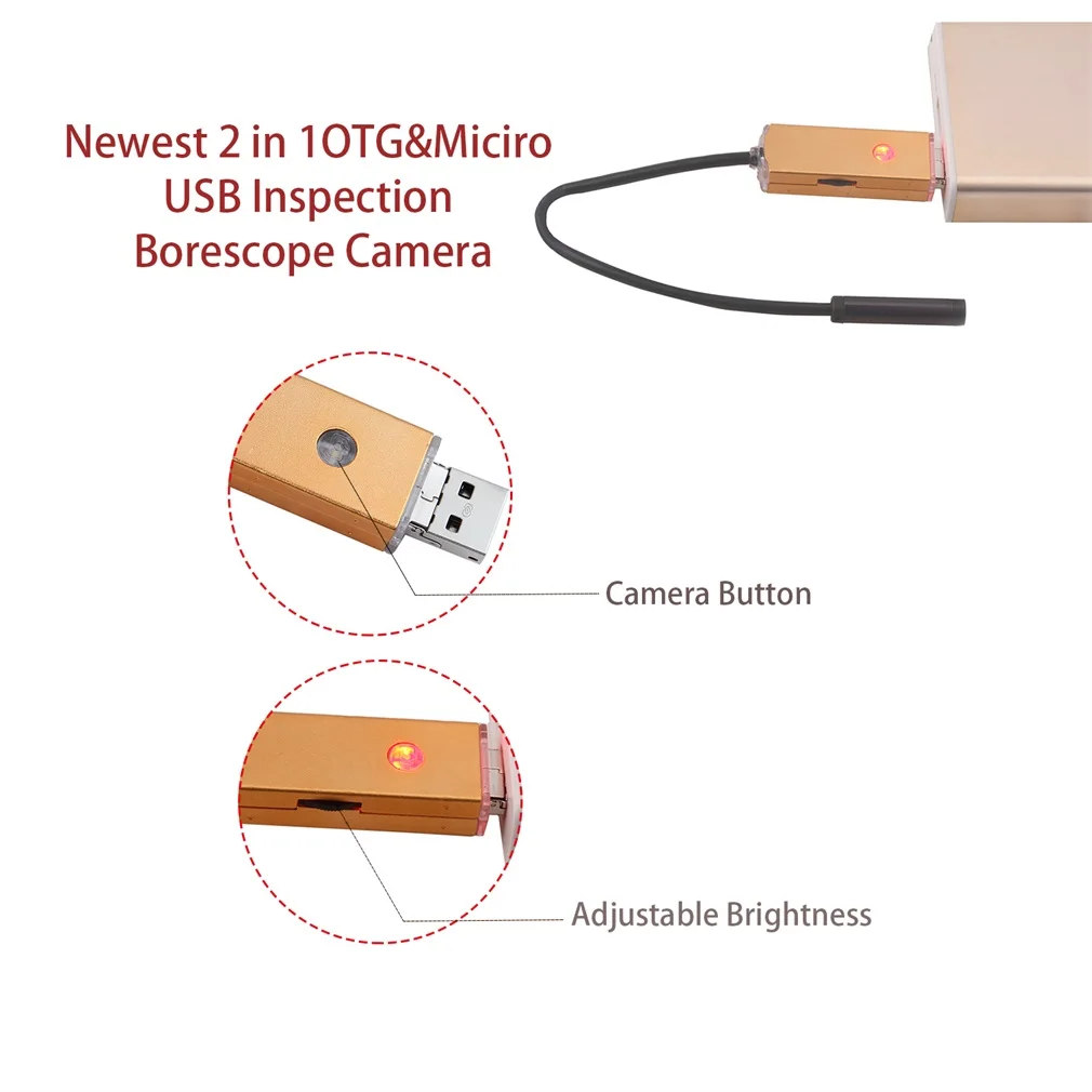 5,5 мм 2 в 1 OTG и Micro USB Инспекционная камера бороскоп 6 светодиодный фонарь Регулируемая яркость 2 м 5 м встроенная кнопка камеры 640*480