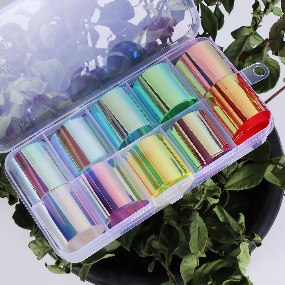 1/6/10 Rolls Aurora Film Nail Stickers Holographic Glass Paper DIY Foils Laser Broken Glass Shinning Transfer Tips Sticker 3