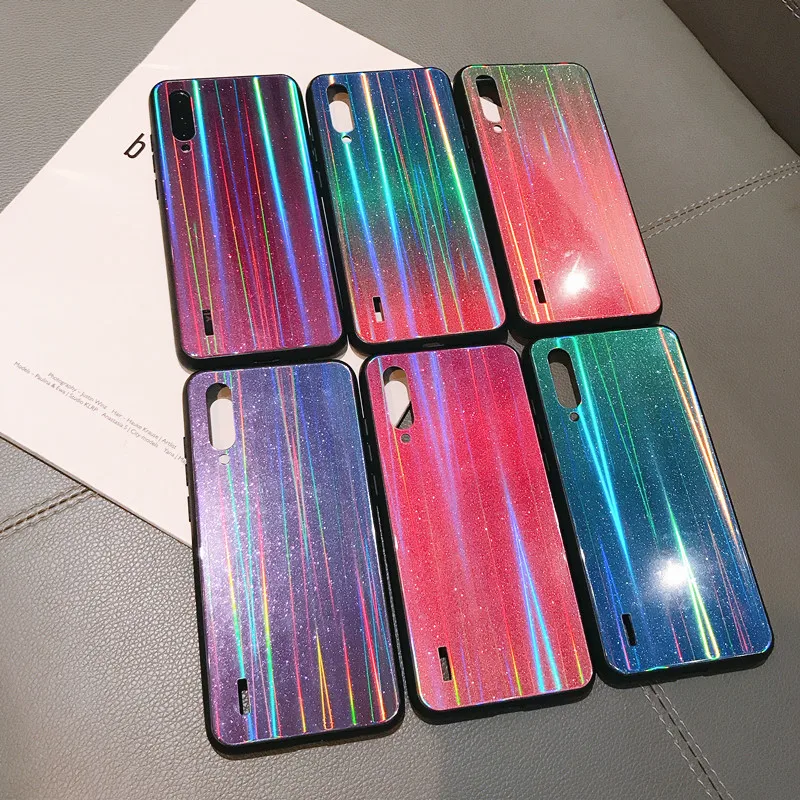 Блестящий чехол Aurora для Xiaomi Mi 9 9se 8 Lite CC9 CC9e A3 из закаленного стекла Xiomi Redmi Note 7 Pro 7A K20