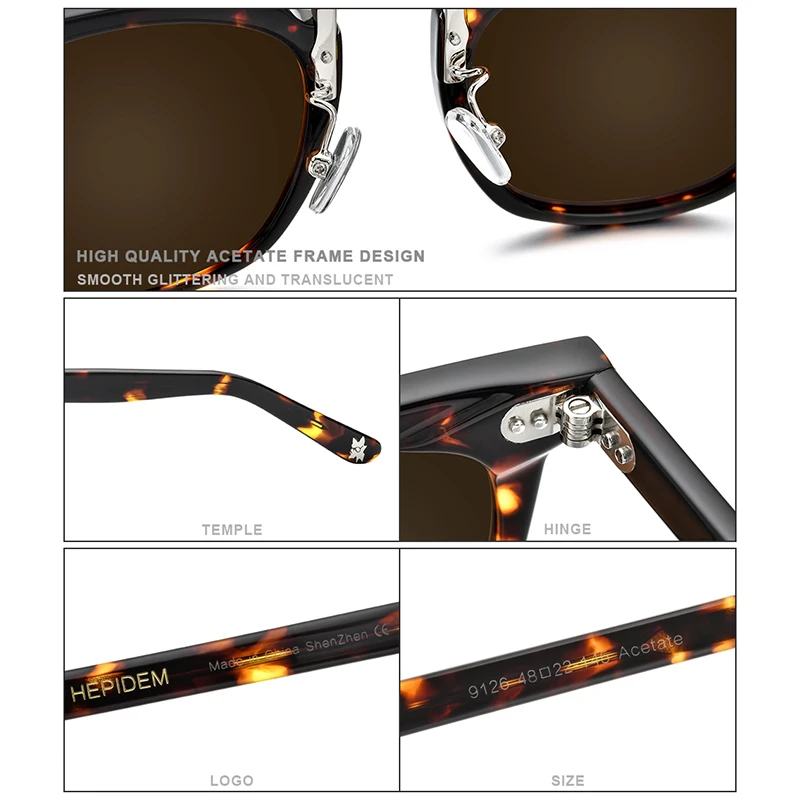 HEPIDEM Acetate Polarized Sunglasses 2020 New Women High Quality Sunglass Retro Vintage Square UV400 Sun Glasses for Men 9126