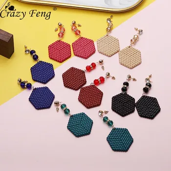 

Crazy Feng Fashion Rattan Earrings for Women Geometric Crystal Dangle Long Women Earrings Summer Beach Earring Jewelry