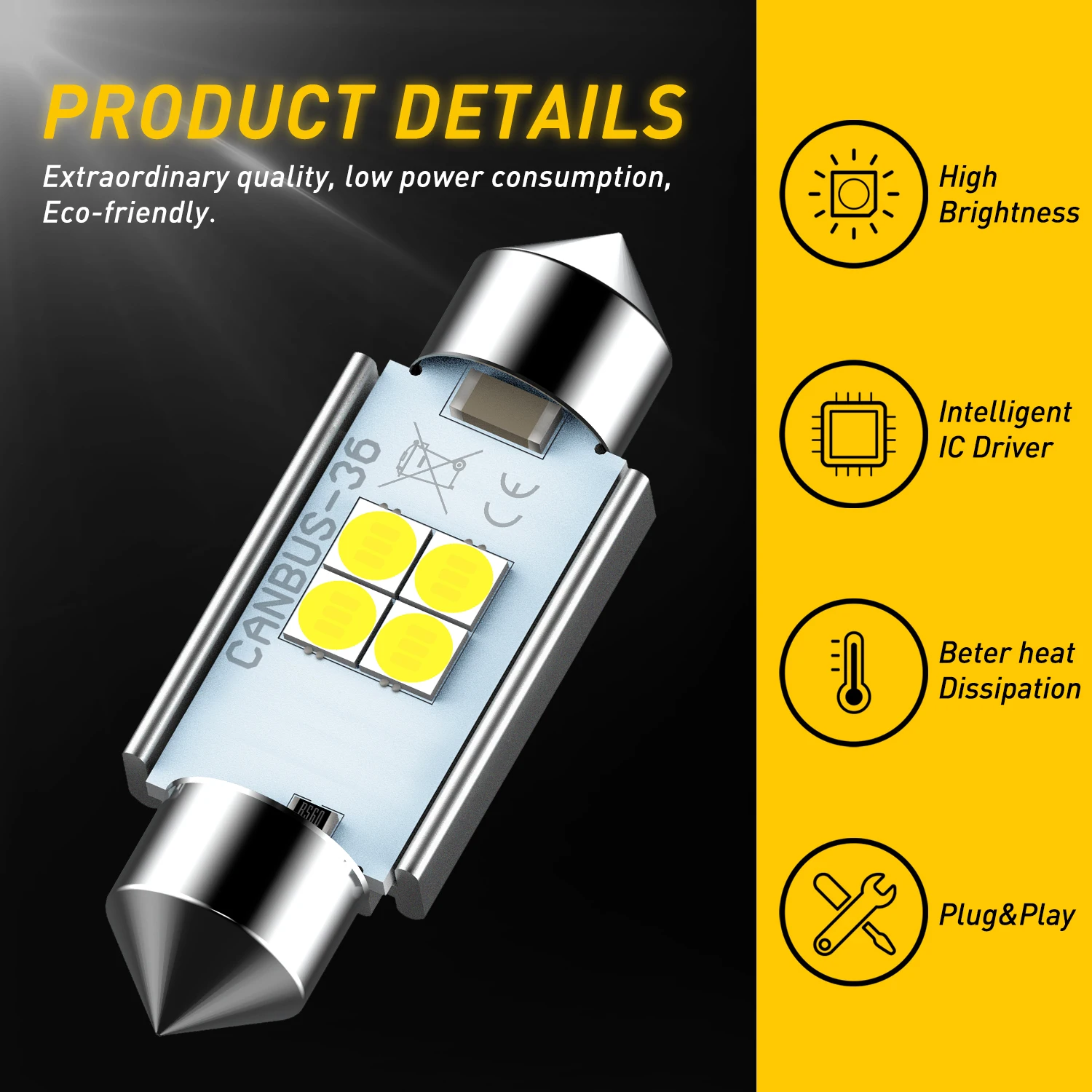 AUXITO 2Pcs Festoon 31mm 36mm 41mm C5W C10W LED ���� �ڵ��� ���׸��� ���� ����Ʈ �� ���� ��ȣ�� �� 6000K 12v