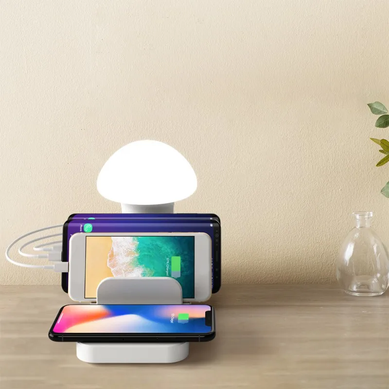 

Multiple USB Phone Charger for Multiple Devices with Wireless QC 3.0 USB charger 3 USB Ports Mushroom Lamp Charging Station