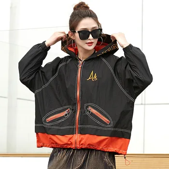 

Plus Size Hiphop Zipper Hoodies New Womens Contrast Cartoon Print Jacket Coats Student Casual Street Hoody Autumn New SA359S30