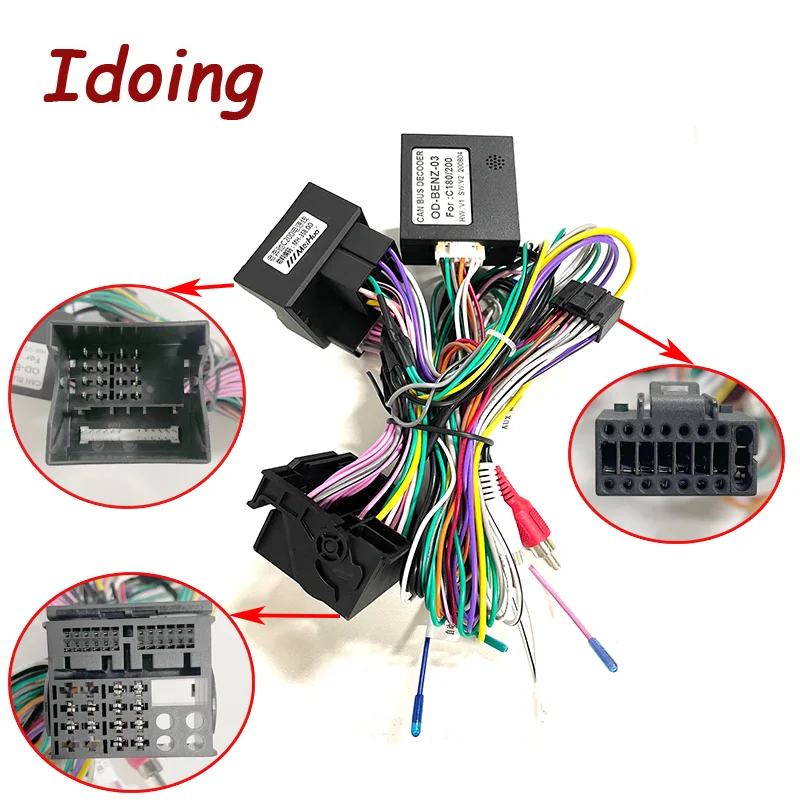 

Idoing Car Audio Android Head Unit 16PIN Power Wiring Harness Cable With CanBus for BENZ C180 C200