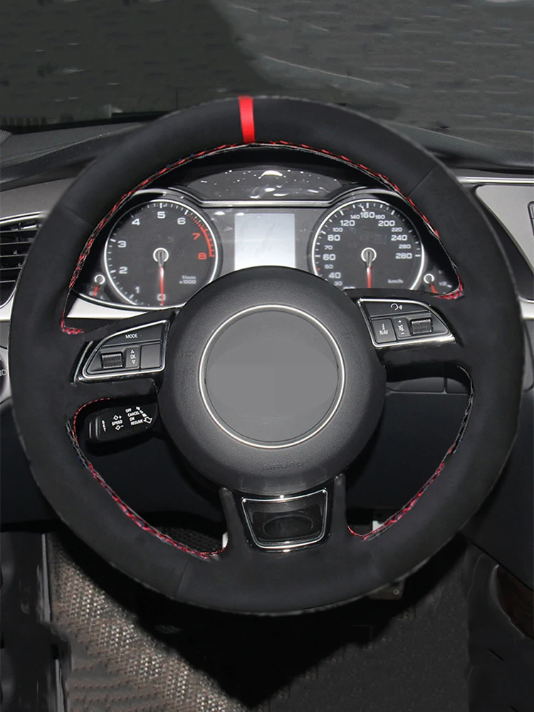 All Black Alcantara Steering Wheel Cover Hand-stitch On Wrap Made Of Suede  For Audi A1 A3 A5 - Interior Mouldings - AliExpress