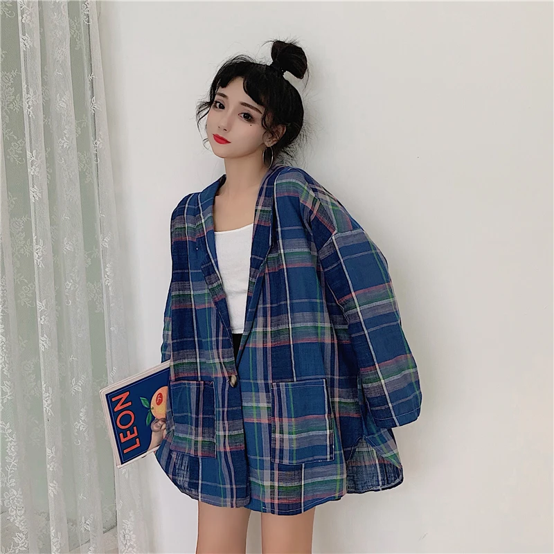 Цена+ 5 осеннее и зимнее женское платье~ корейский стиль Harajuku BF ретро плед тонкий хлопок лен элегантный текстурированный длинный рукав