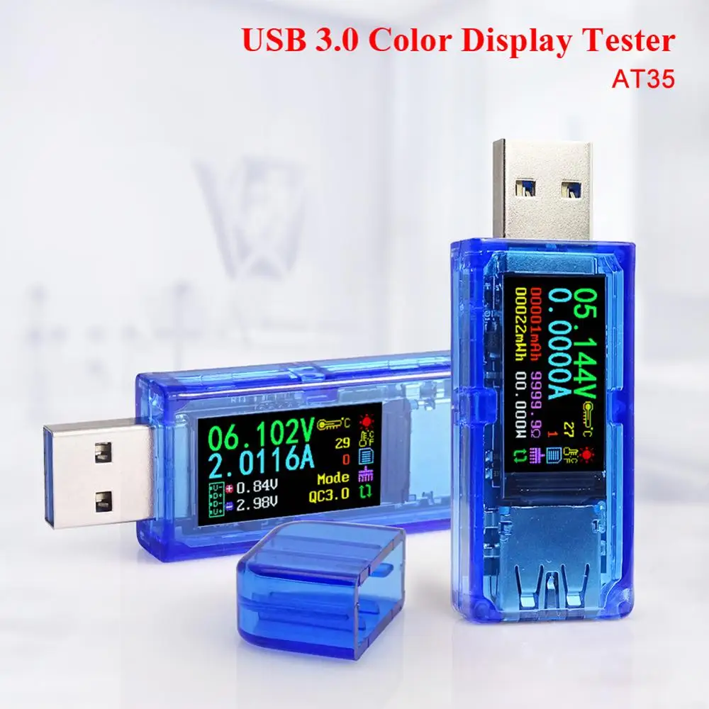 AT35 USB 3.0 Digital HD Color Screen USB Tester for Voltmeter Voltage Current Meter Energy Battery Capacity Test Hot Sale