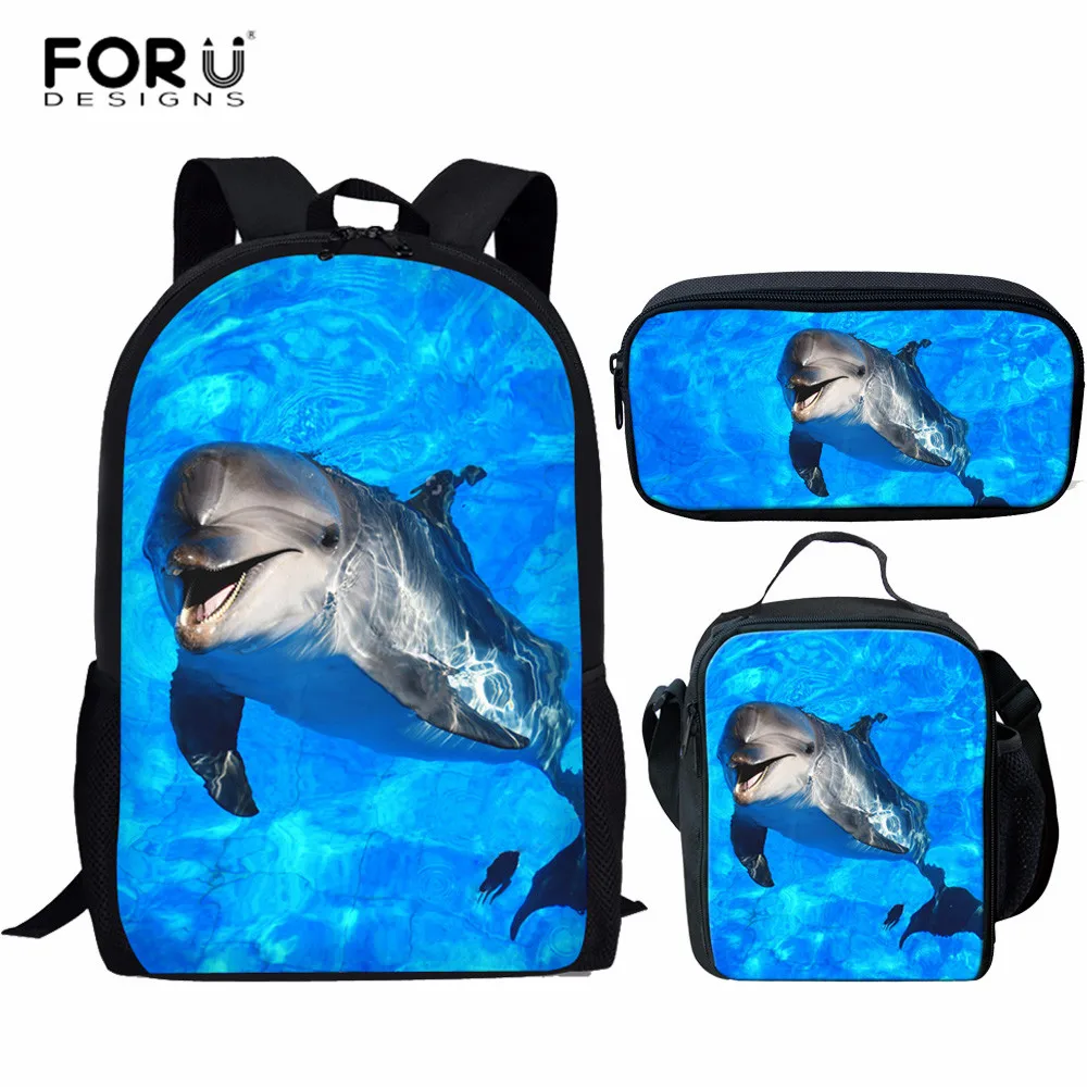 buy FORUDESIGNS Children School Bags Set for Girls Boys Dolphins Print Schoolbag kids Primary School Backpack Kids Travel Bag Pack
