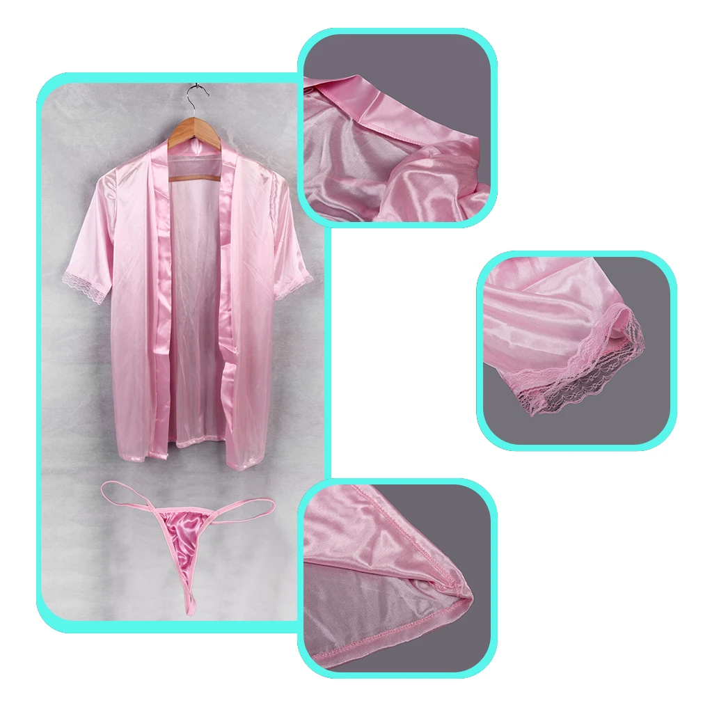 Комплект из 2 предметов, женское сексуальное белье Babydoll, Халат+ стринги, атласная кружевная Пижама, ночная рубашка, пижама, нижнее белье