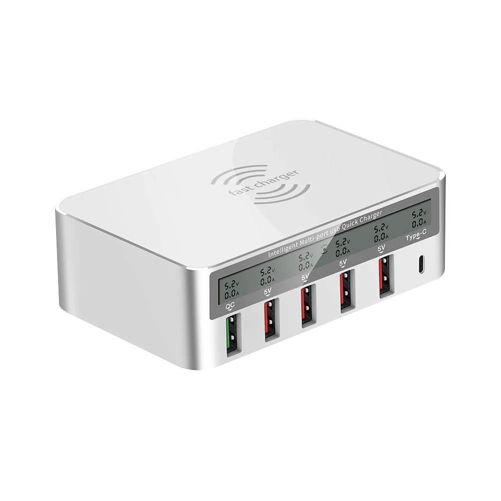 818 интеллектуальное многопортовое USB быстрое зарядное устройство адаптивный ЖК-дисплей Беспроводная Быстрая зарядка QC 3,0 type-C порт US Plug
