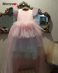 High-Low Tulle  Flower Girl Dress For Wedding Party GownKid Birthday Princess Dresses First Communion Gowns