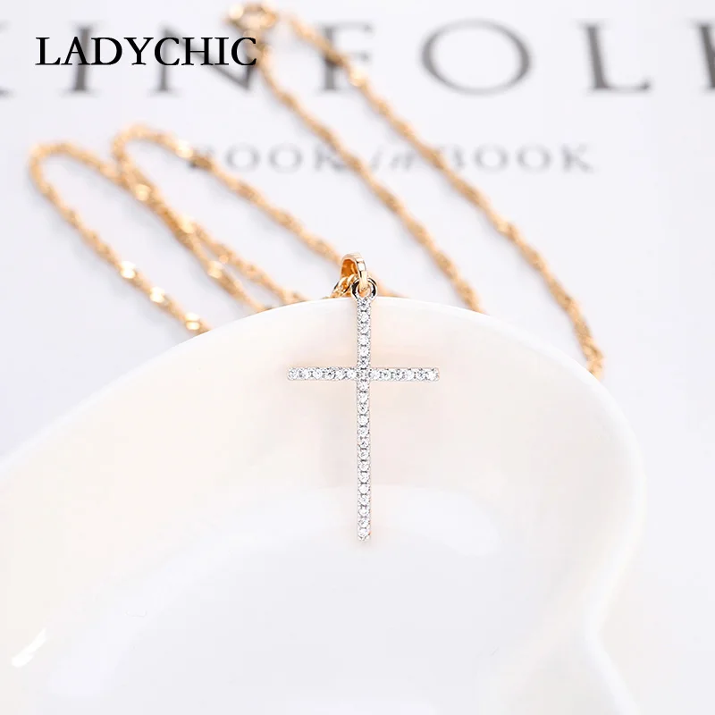Женское Ожерелье с кулоном LADYCHIC золотисто серебристый циркониевый крест изящная