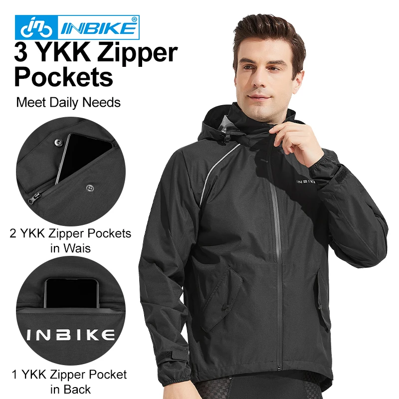 INBIKE Fietsjas broek heren softshelljas Laucfbroek lang warm winter winddicht waterdicht multifunctionele set zwart, zwart, L