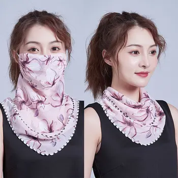 

Summer Women Face Mask Neck Protection and Face Protection Sun Veil Scarves Chiffon Mounting Ear Adjustable Tightness Mask