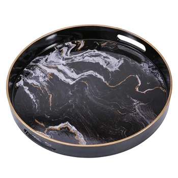 

Round Decorative Tray, Marbling Plastic Tray with Handles, Modern Vanity Tray and Coffee Table, Kitchen and Bathroom