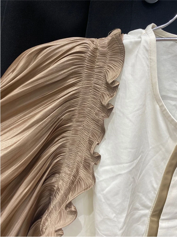 Free Shipping Contrasting Color Frills Puff