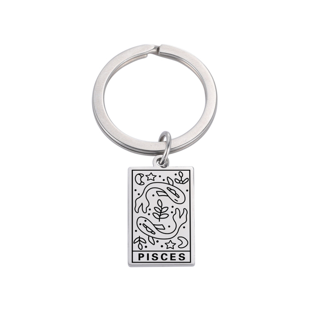 Zodiac 12 Constellation Keychain Women Men Leo Gemini Aries Cancer Pisces Virgo Keyring Stainless Steel Jewelry Gift