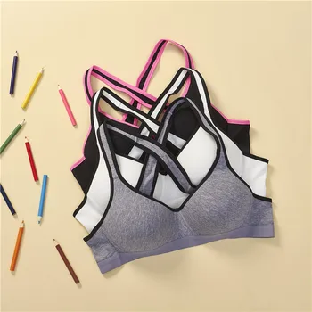 

High Stretch Breathable Sports Bra Girl Clothing Cotton Training Bras Cross Back Underwear Teenagers Running Yoga Gym Undies