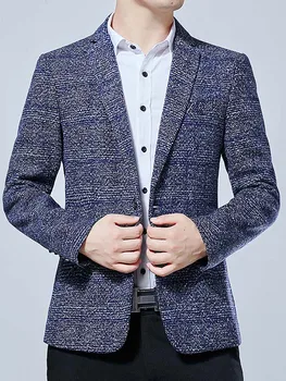 

Men's suits autumn grid lines of cultivate one's morality leisure new single row a grain of buckle with pockets coat