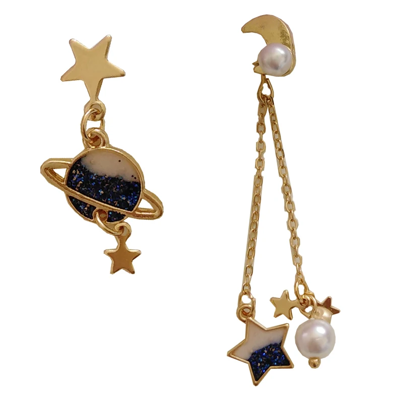 

Cute Fantasy Starry Series Temperament Beauty Star Earth Drops Oil Pearl Asymmetric Earrings