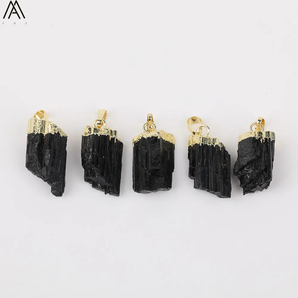 Faceted Irregular Nugget Natural Black Tourmaline Stone Gold Pendant Necklace For Women Fashion Jewelry Findings DIY FZ-46AMH | Украшения и