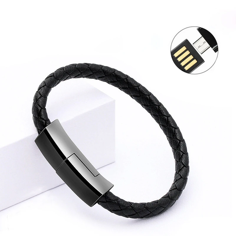 

Fashion Leather Bracelet Micro USB Type-C USB Cable For iphone 8 Samsung Android Phone Power bank Portable Wearable Charge Wire
